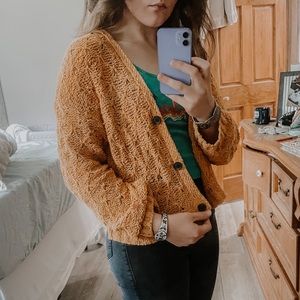 AEO Fall Photoshoot Yellow Knit Sweater